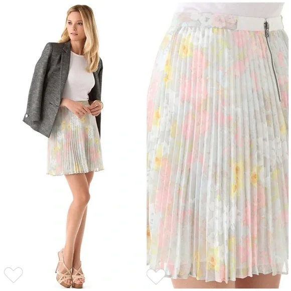 Alice & Olivia pastel floral pleated mini skirt M NWT - Picture 3 of 6